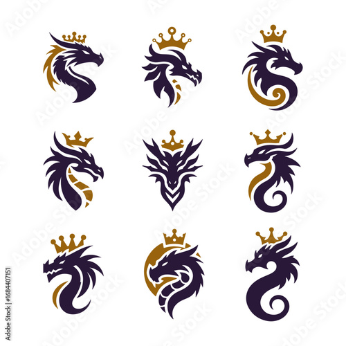 9 Crown Dragon Logo Set Purple and Gold Royal Fantasy Collection
