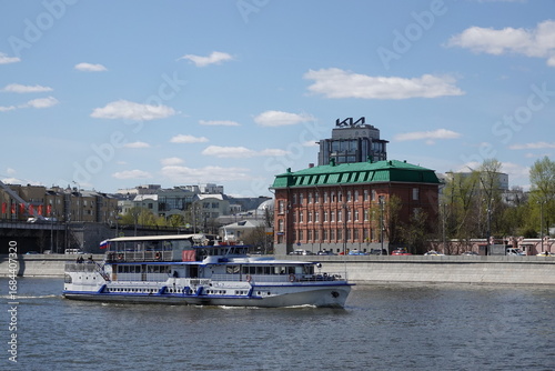 Bild auf Leinwand Cruise ship Prophetic Oleg on the Moskva River near the Crimean Bridge