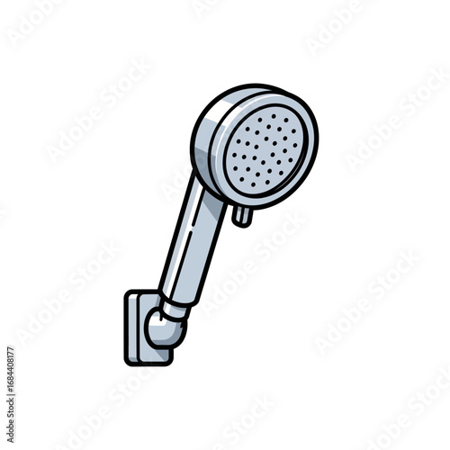 Chrome showerhead illustration displaying bathroom fixture for showering experience sanitation