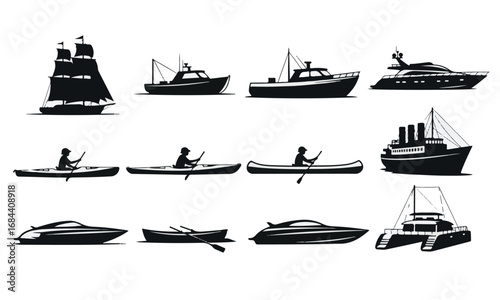 Set of Twelve Different Boat Silhouettes