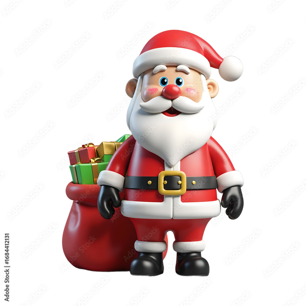 Cartoon Santa Claus with Red Gift Bag Standing on Transparent Background Cartoon Santa Claus with Red Gift Bag Standing on Transparent Background