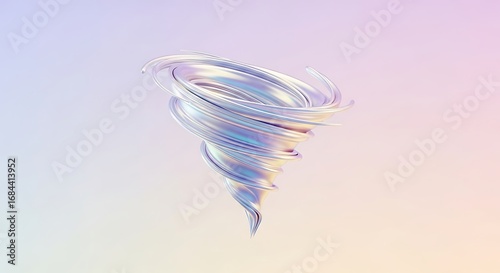 Abstract shimmering tornado rendering against a pastel gradient background