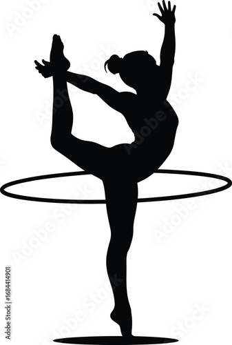 Silhouette of gymnast performing with hoop gymnastics