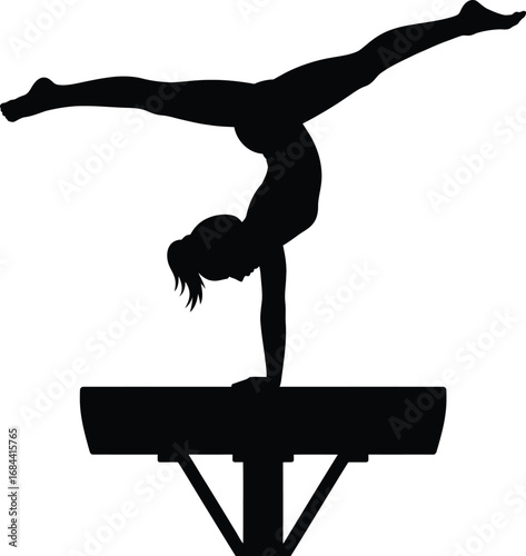 Gymnast performing handstand on balance beam gymnastics