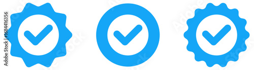Verified badge icon tick symbol Vector blue verification badge approved check mark icon - Quality certify icon . official account profile verify	