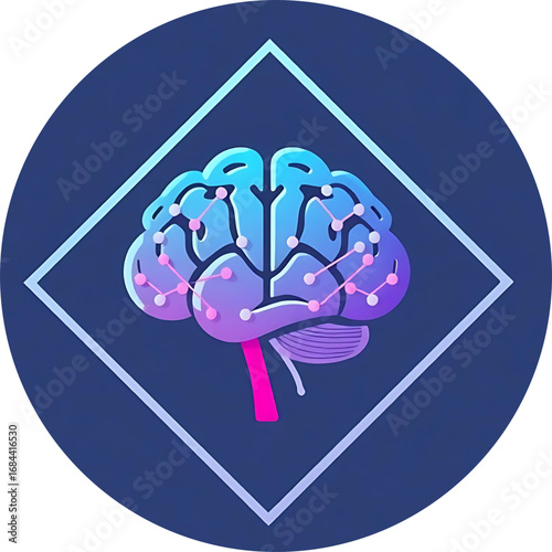 Minimalist Neural Network Brain Icon in Diamond Frame