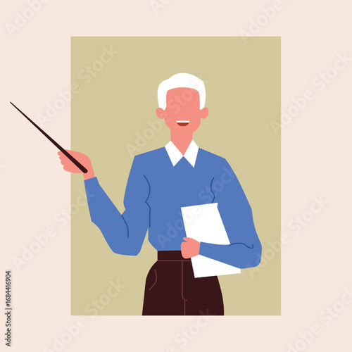 Character of a senior teacher who is teaching. Stock Illustration
