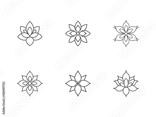 Elegant Lotus Flower Line Art Collection for Spiritual Wellness and Minimalist Design Projects Featuring Six Unique Geometric Variations