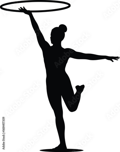 Silhouette of gymnast with hoop rhythmic gymnastics