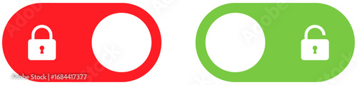 On Off toggle switch buttons. lock icon security symbol - locked, unlock icon button	
