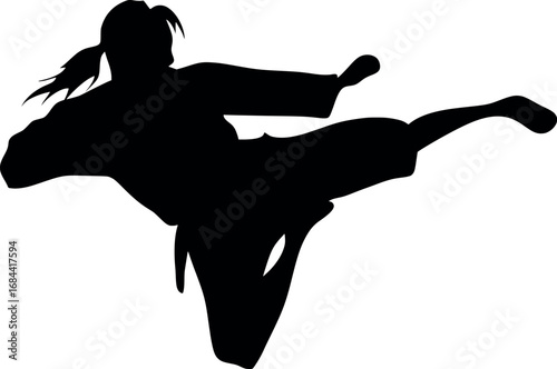 Powerful Karate Silhouette: Dynamic Martial Arts Action Pose, Vector Graphic
