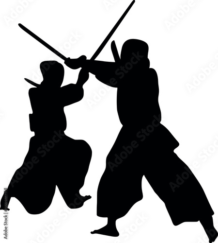 Dramatic Silhouette of Two Samurai Sword Fighters in Intense Duel