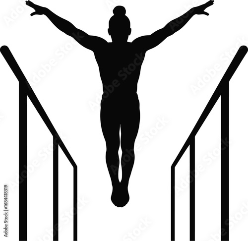 Gymnast performing on parallel bars gymnastics athlete
