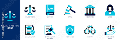 Legal and Justice Blue Colored Outline Icon Set