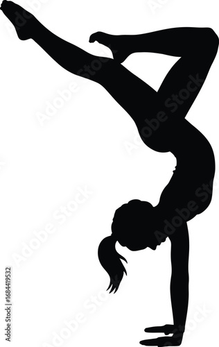 Athletic woman performing handstand split silhouette