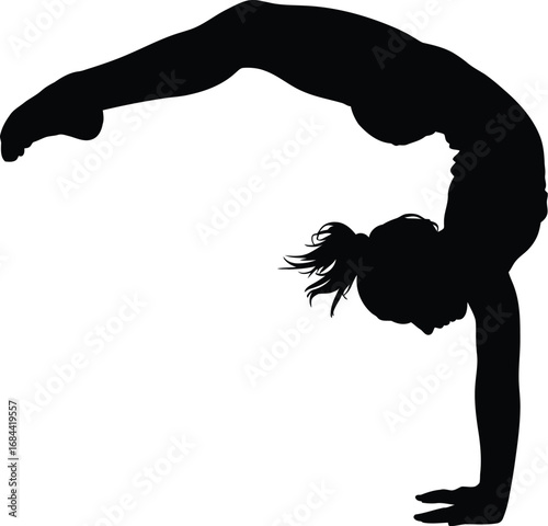 Gymnast performing handstand scorpion pose silhouette