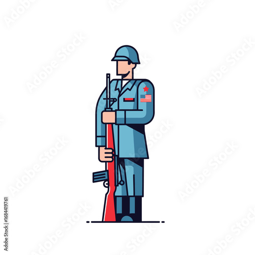 Stylized representation of a soldier standing at attention with a rifle displaying patriotism