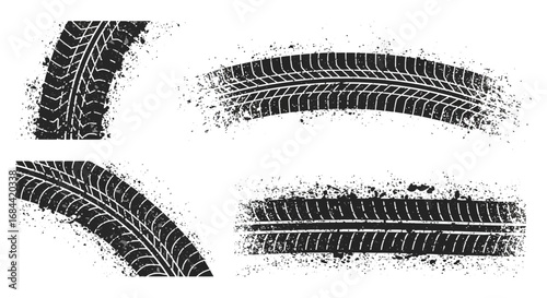 various tire tread patterns shown in black and white