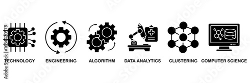 Machine learning banner web icon vector illustration concept for� technology, engineering, algorthm, data analytics, clustering and computer science