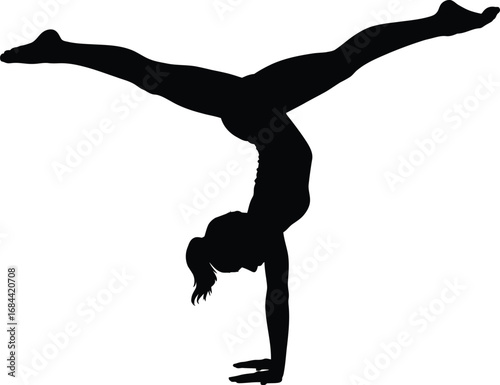 Gymnast performing handstand split silhouette athletic