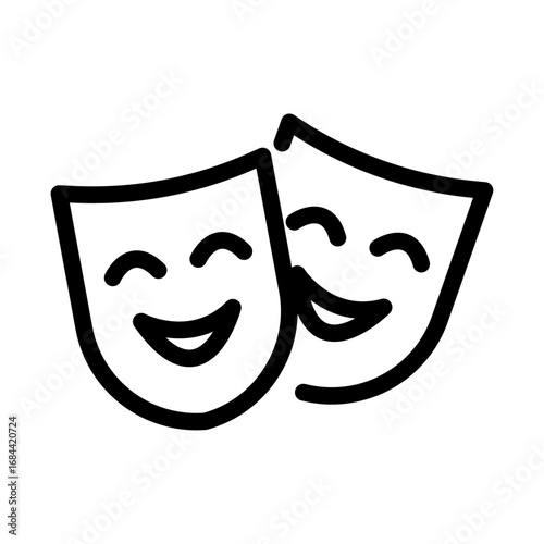 Drama Masks Line Icon of Film and Theatre Icon Set