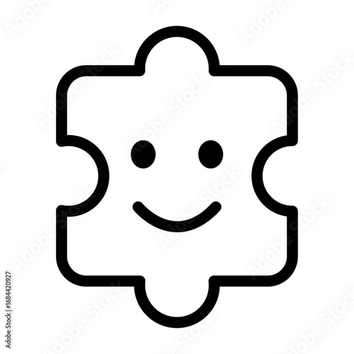 Smiling Puzzle Piece Line Icon of Comics and Cartoons Icon Set