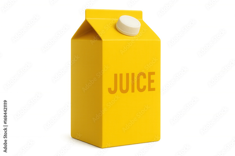 Fototapeta premium Refreshing juice carton in vibrant yellow with a white cap, perfect for showcasing beverage packaging designs