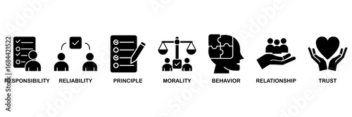 Business ethics banner web icon vector illustration concept for web and print with an icon of responsibility, reliability, principle, morality, behavior, relationship, and trust�