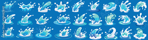 Dynamic collection of vibrant water splashes and waves, perfect for refreshing designs
