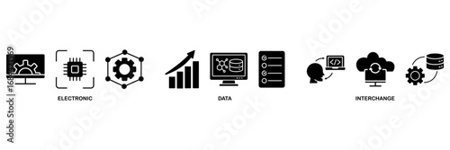 EDI banner web icon vector illustration concept for electronic data interchange of business documents standard format with a cloud server, exchange, database, file, chart, automation, and process icon
