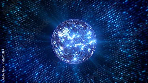 Wallpaper Mural Neon Blue disco ball loop 4k background. 3d disco ball Shiny glitzy rippling particles mirror effect glittering party music broadcast , Disco ball , Rotating sparkling disco ball dance party club Torontodigital.ca
