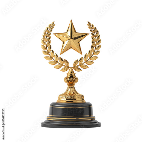 Golden trophy with star competitive events. PNG image, transparent background
