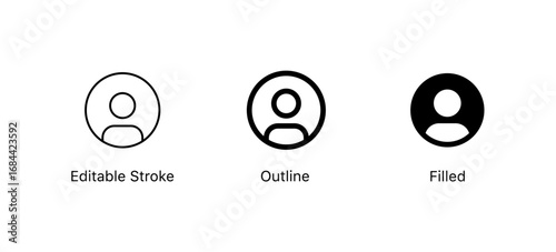 User profile icon set. profile avatar icon vector, User account profile black circle in flat style , social media profile photo icon symbol	. editable stroke