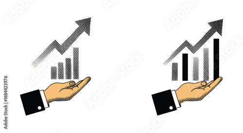 a hand supports upward trending bar graph showing growth