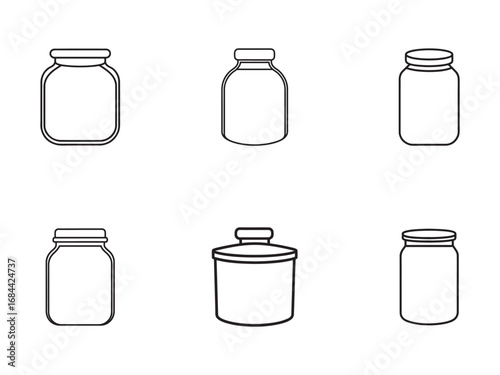 Outline Illustration of Variety of Glass Jars Vector Graphic for Preserving and Canning Projects