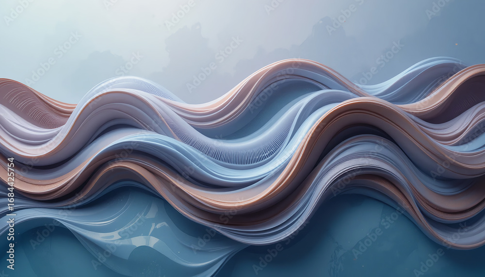 Fototapeta premium Abstract Blue and Copper Wavy Pattern with Glossy Texture for Modern Design and Digital Art