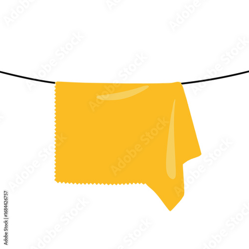 Vibrant ochre fabric suspended on washing line, a simple, clean design illustration