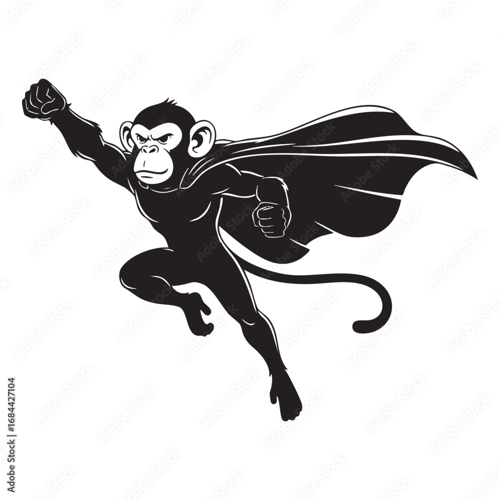 Fototapeta premium Vector art of a superhero monkey with a cape is flying through the air, showcasing its strength and determination
