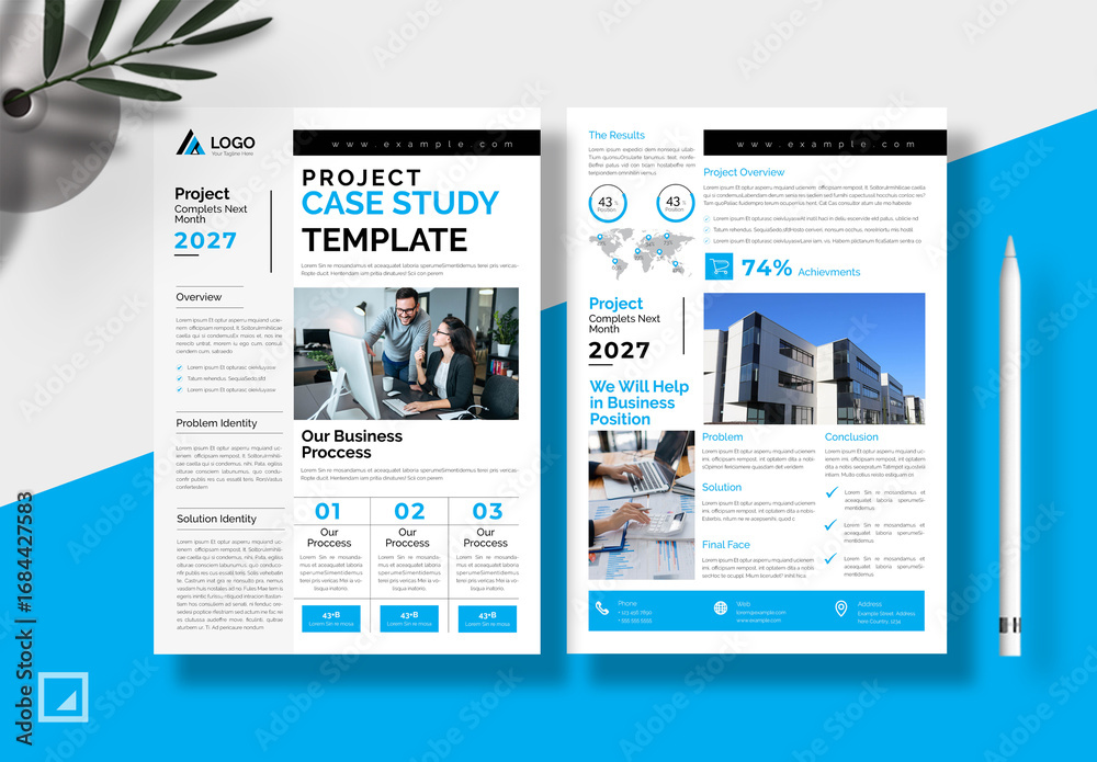 Case Study Layout with Cyan Accents Stock Template | Adobe Stock