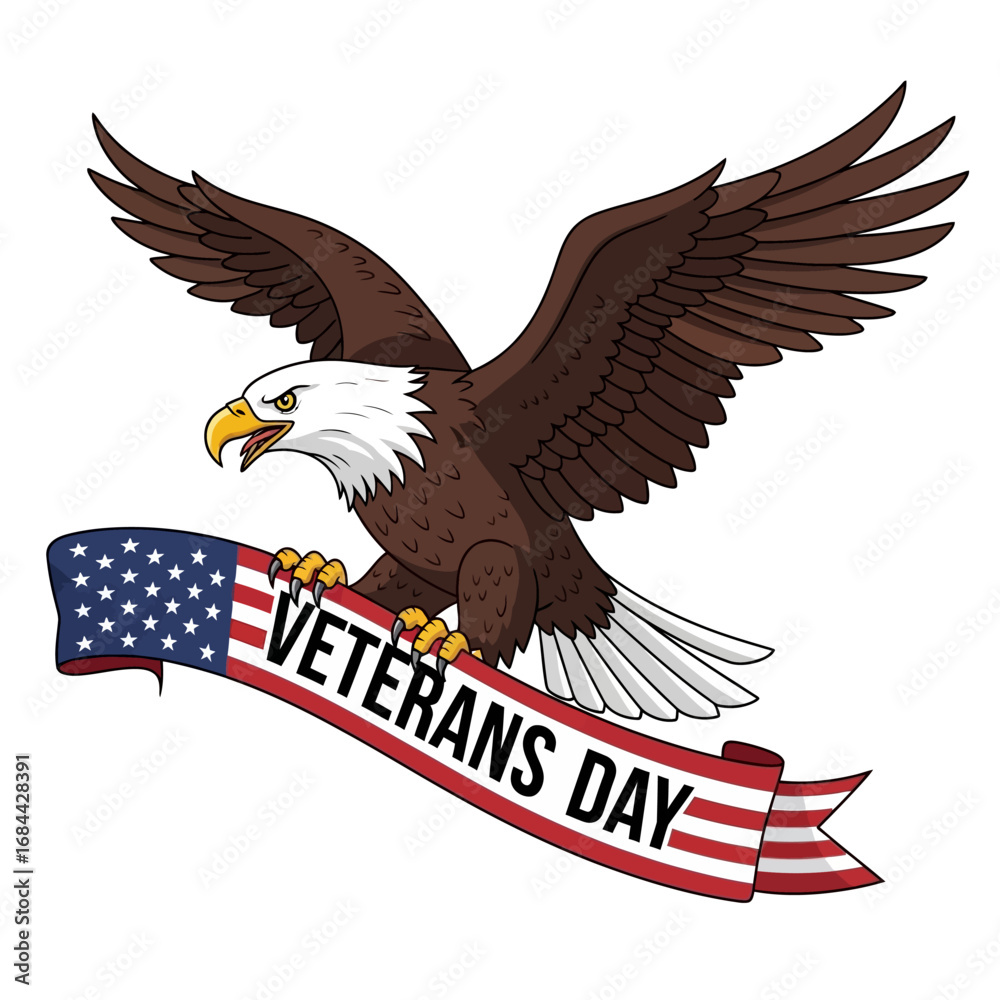 Fototapeta premium Majestic bald eagle carrying veterans day banner honors national service members