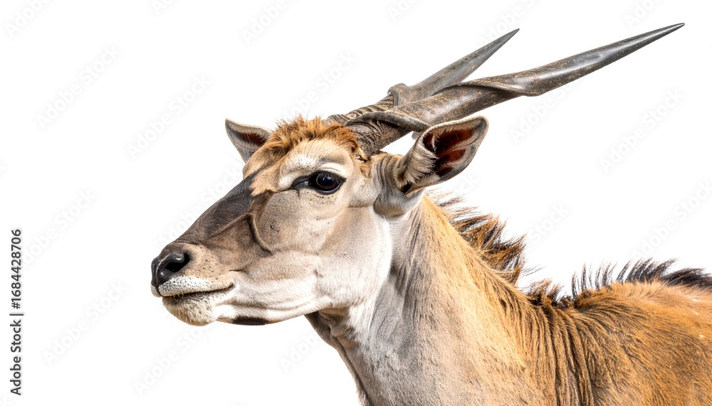 Obraz premium Eland antelope portrait showing majestic horns against white background