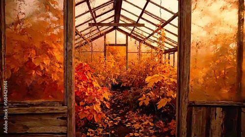 Walking Through a Rustic Greenhouse in Autumn Sunlight.