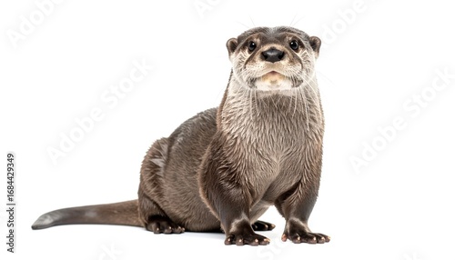 Eurasian otter looking at camera isolated on white background
