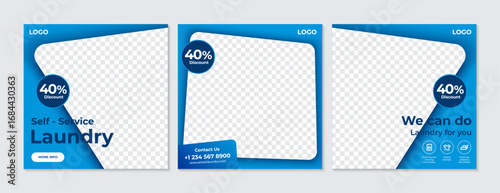 Set of Modern Social Media Post Templates for Laundry Service