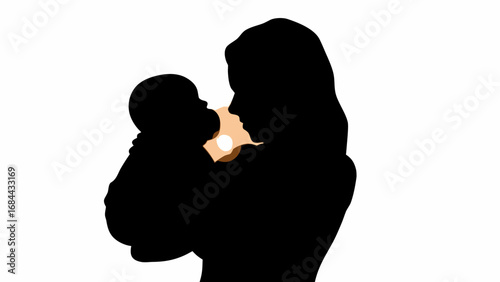 Silhouette of mother holding baby against a bright light creating a tender and loving moment captured