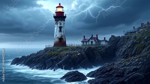 Stormy seascape with lighthouse