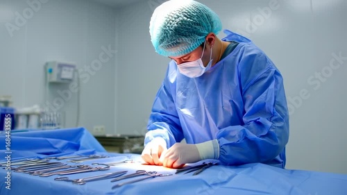 Surgeon performing a procedure in a sterile operating room