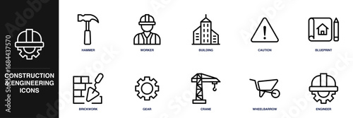 Construction and Engineering Line Icon Set