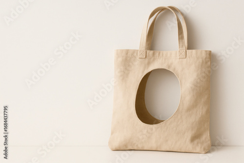 Canvas bag with a huge hole in the middle. Space for text.