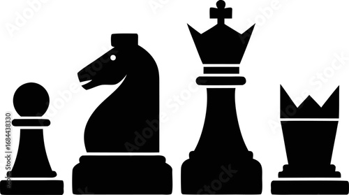 A Set of Chess Pieces King Queen Knight Rook